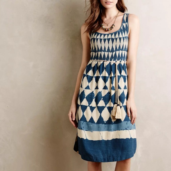 Anthropologie Dresses & Skirts - Maeve Anthropologie Women's Blue Sleeveless Batik Style Ikat Print Dress Size 2